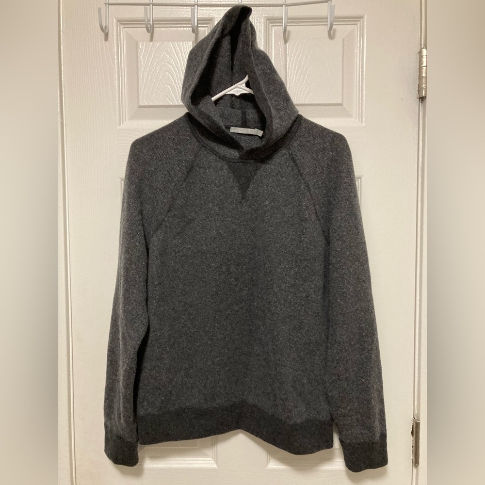 Vince Charcoal Gray Cashmere Wool Blend Long Sleeve Hoodie Sweater #QB